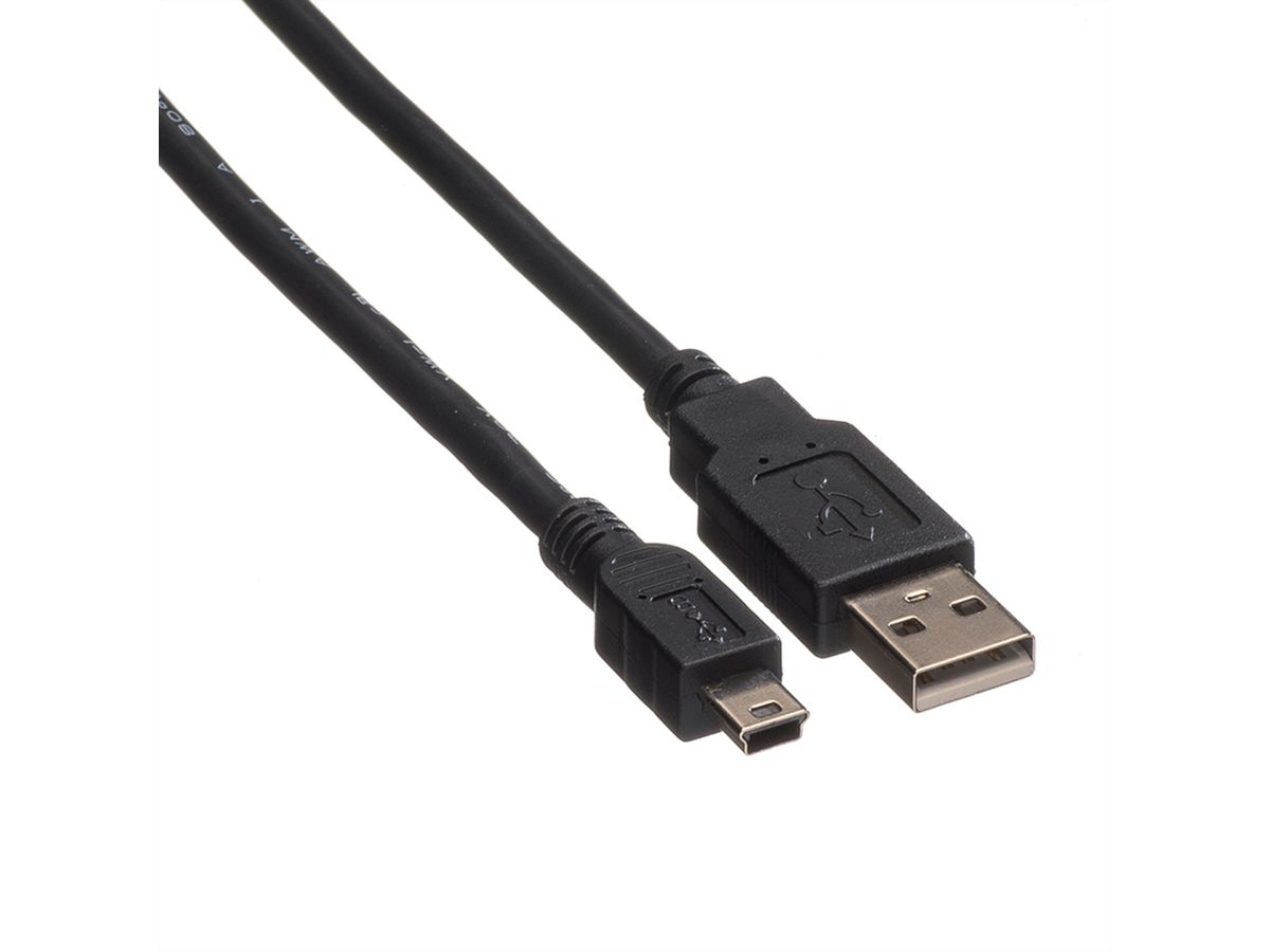 ROLINE USB 2.0 Kabel, type A - 5-Pin Mini, zwart, zwart, 0,8 m