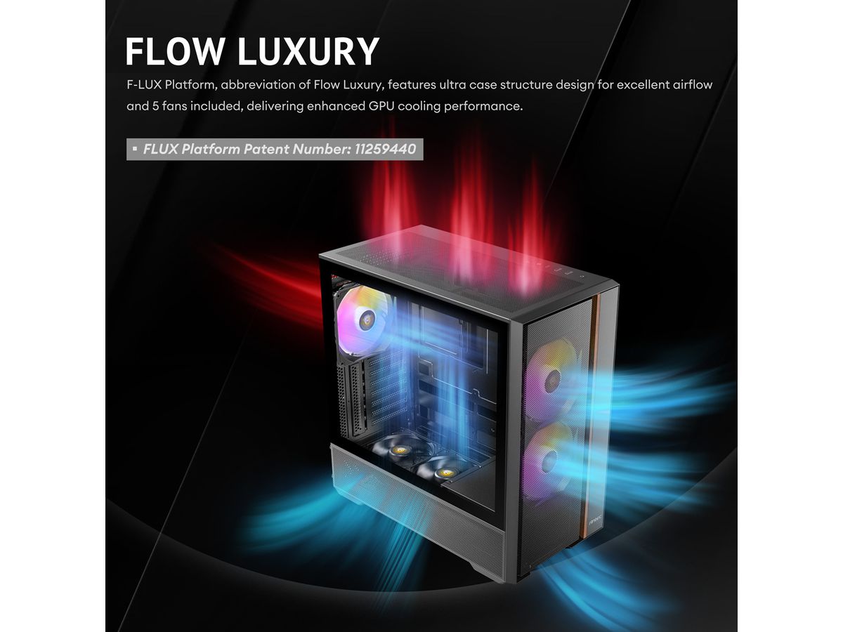 ANTEC FLUX Rear ATX/Micro-ATX/ITX Midi Tower PC Case, black
