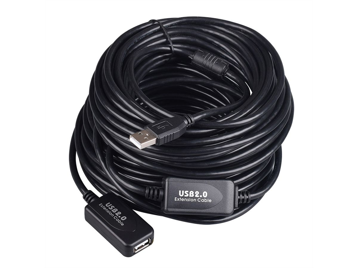 STANDARD USB 2.0 Verlängerung, aktiv, mit Repeater, schwarz, 15 m