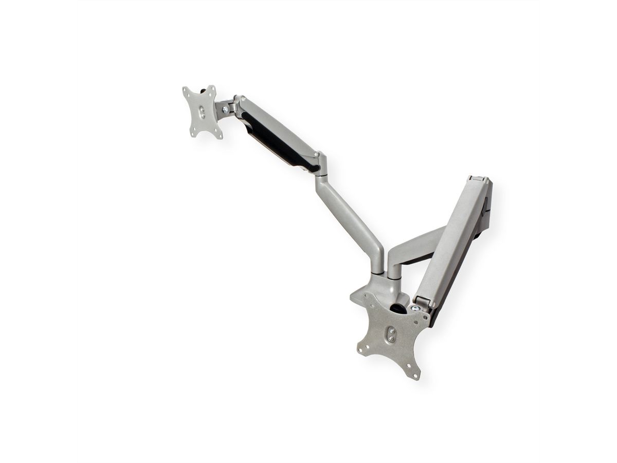 VALUE Dual LCD Monitor Arm, Desk Clamp, 6 Joints, height adjustable separately, gas spring