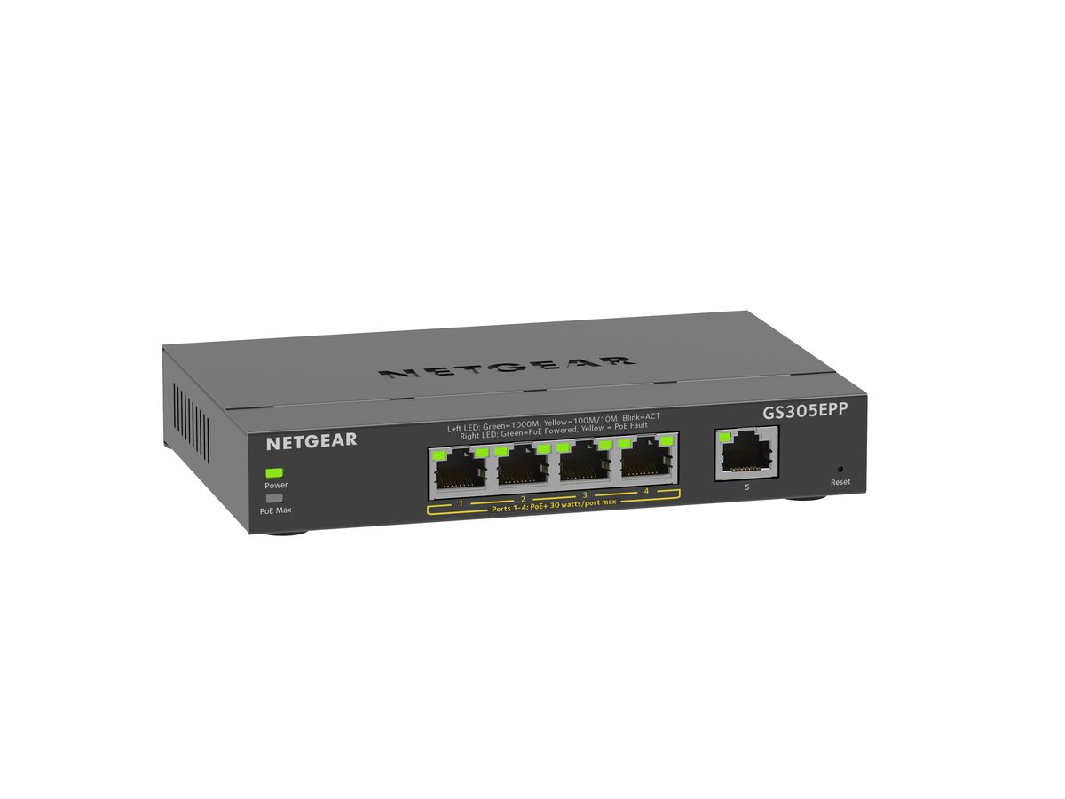 Netgear GS305EPP Managed L2/L3 Gigabit Ethernet (10/100/1000) Power over Ethernet (PoE) Zwart