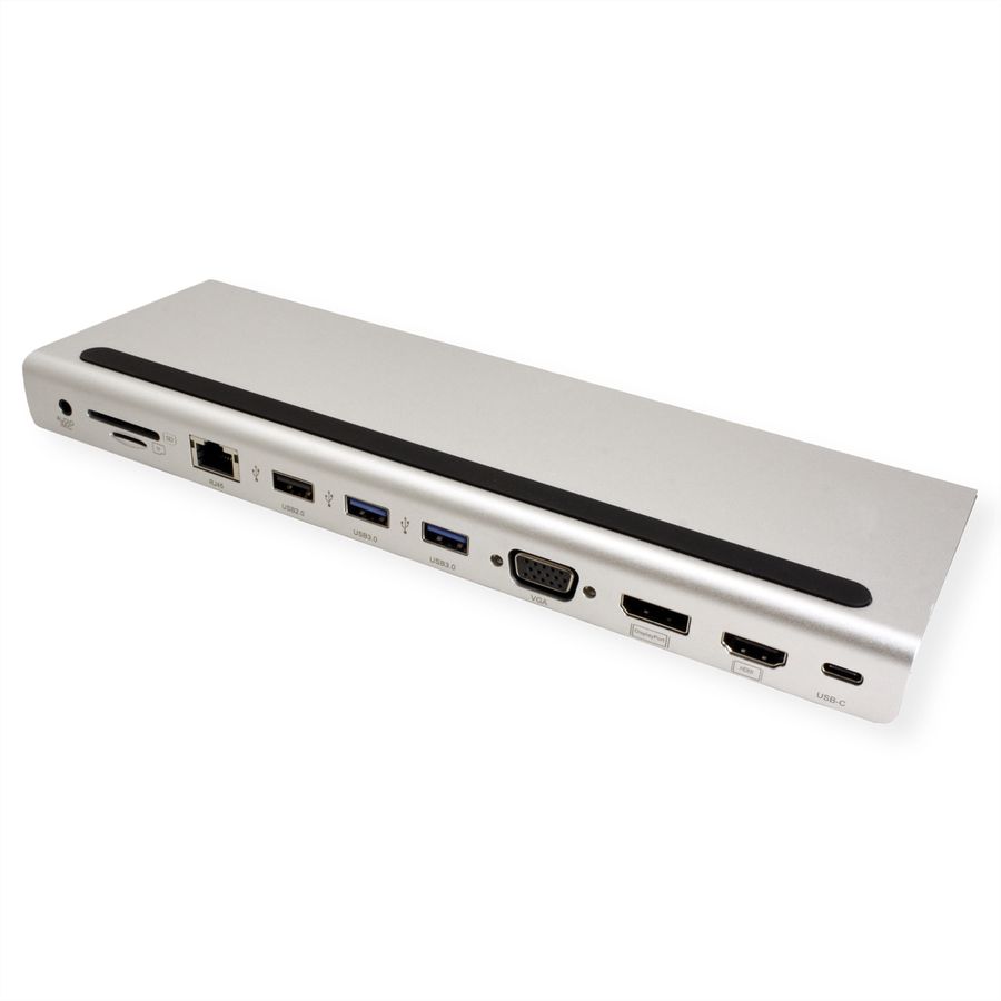 VALUE USB-C Multiport Docking Station, 4K HDMI/DP, VGA, USB, Kaartlezer, PD, LAN, Audio