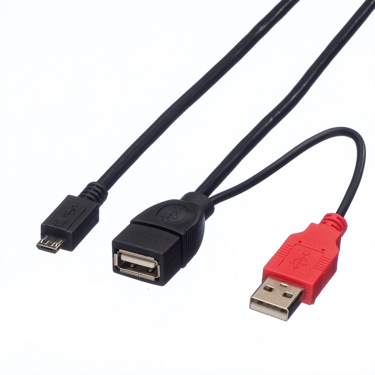 ROLINE USB 2.0 Y kabel, 2x Type A (M/F) - Micro B M, 1m