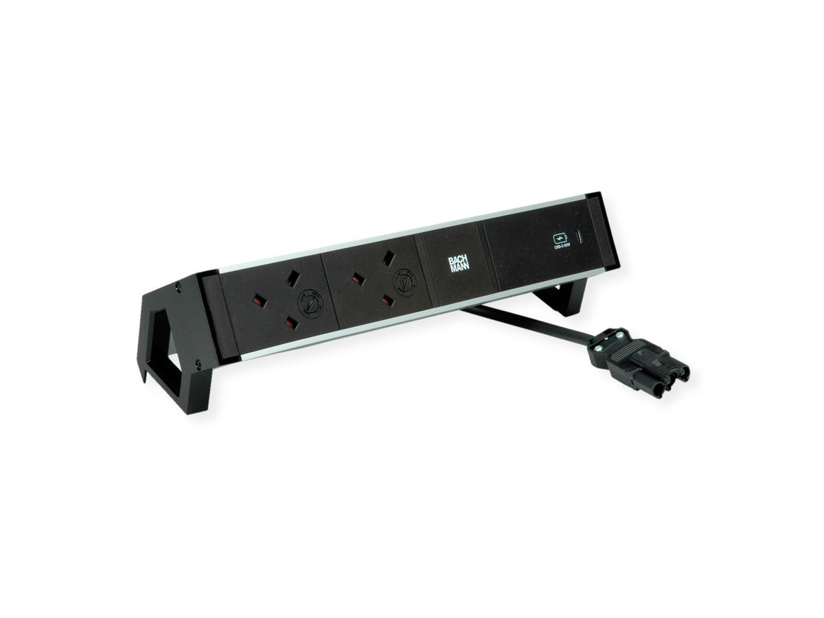 BACHMANN DESK2 ALU ZWART 2xUK, 1xUSBC 60W 0,2m GST18 Verenigd Koninkrijk (UK)