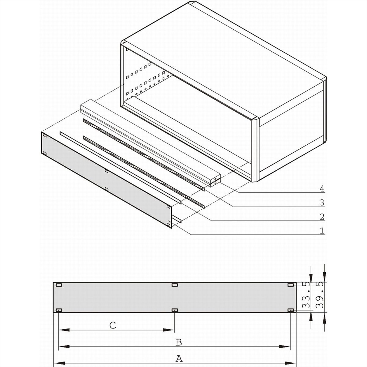 SCHROFF EMC-deelfrontpaneel 1U - SUB-FRONT PLATE HF 1U 84TE
