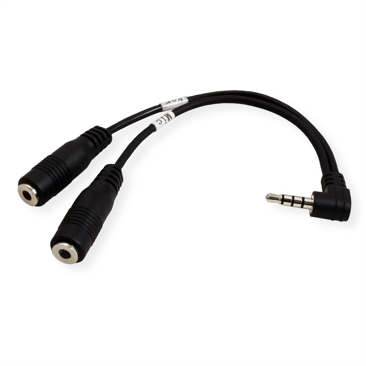ROLINE 4 Conductor 3.5 mm Stereo Plug (speaker+microphone), black, 15 cm