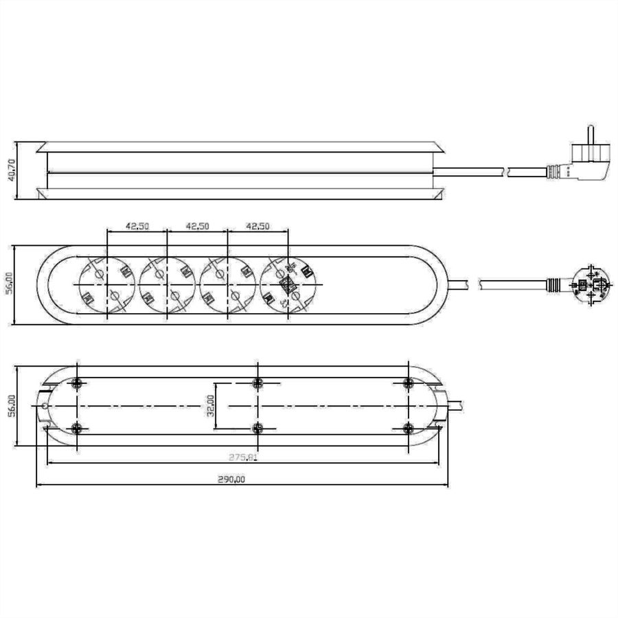BACHMANN SMART socket strip 4x earthing contact, white, 1.5 m