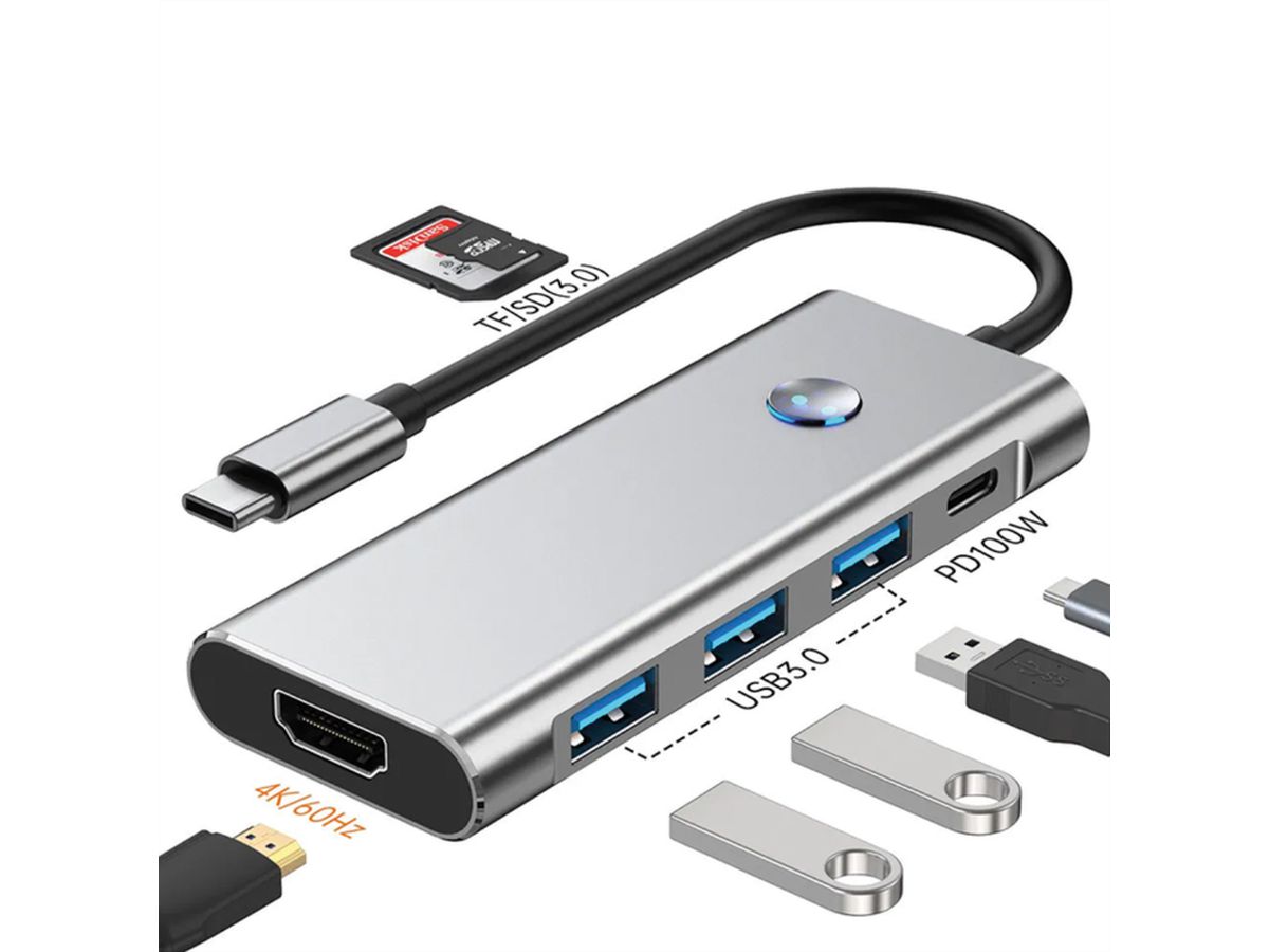 VALUE Dockingstation Type C, 1x HDMI 4K60, 3x USB 3.2 Gen1 Type A, 1x SD/Micro SD (TF), 1x Type C PD (Power Delivery)