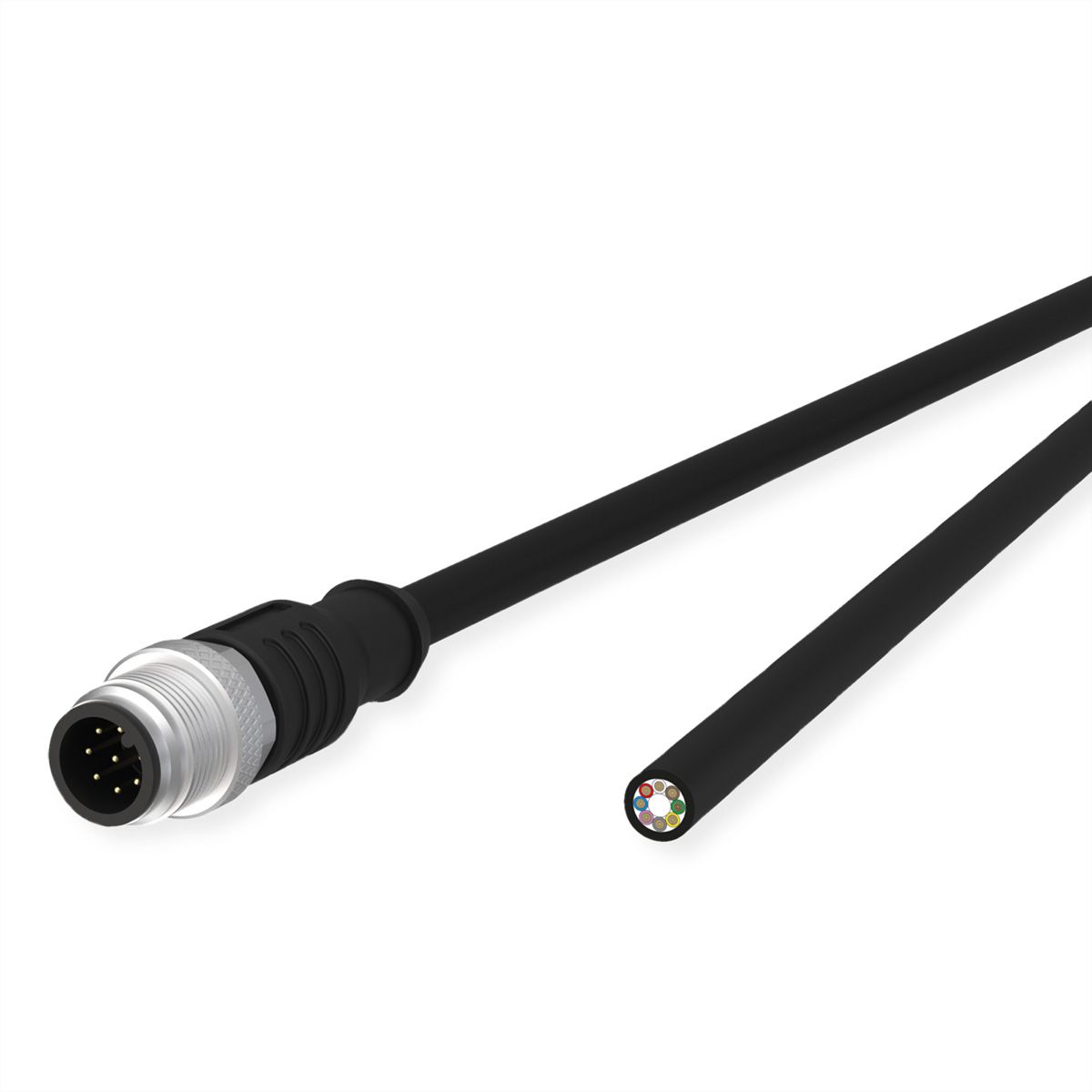 METZ CONNECT Sensor-/Aktorltg., M12-ST A-kodiert, gerade-freies Ende, ungeschirmt, 8polig, PUR, schwarz, 5 m