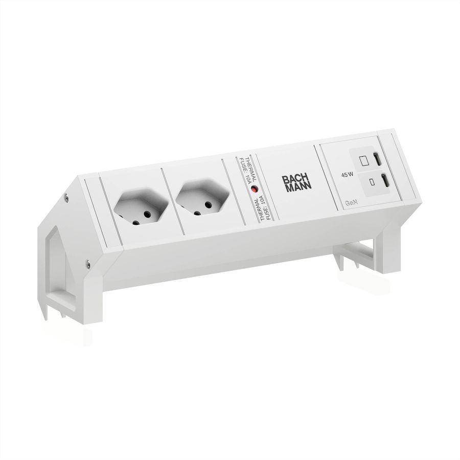 BACHMANN DESK2 white 2xCH 90°, 1x USB C/C 45W L=0.2m RAL9010