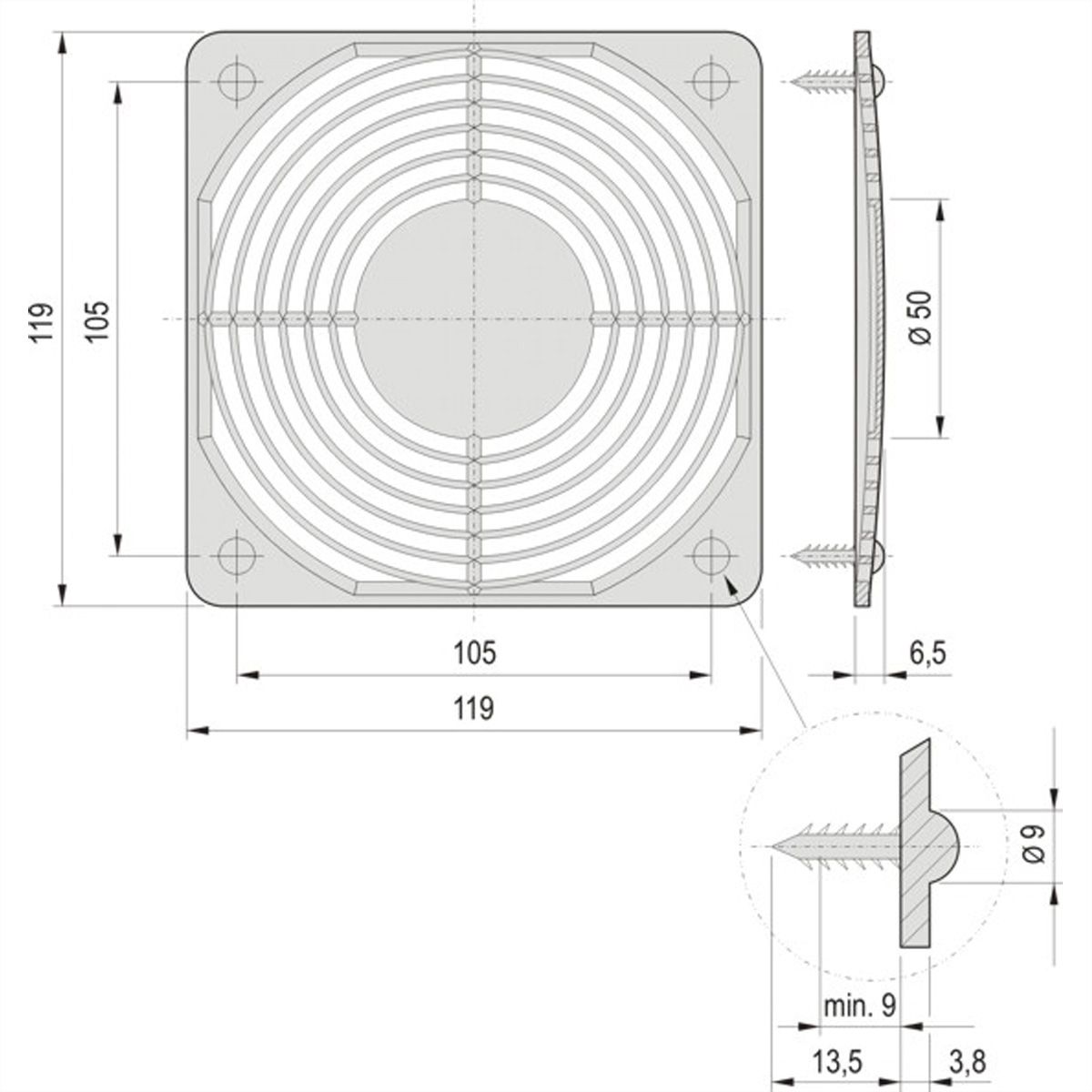 SCHROFF Protective Grille, Plastic, Screw?On