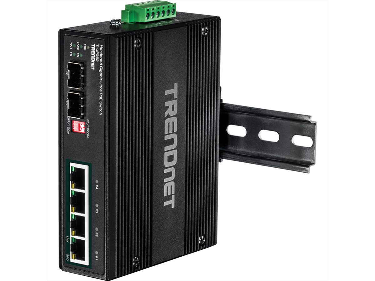 TRENDnet TI-UPG62 6-poorts Gigabit Switch Ultra PoE DIN-Rail Industrieel