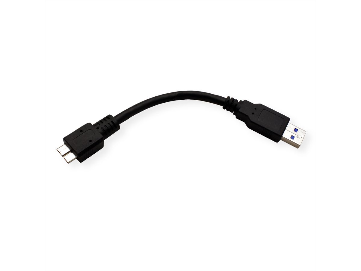 ROLINE USB 3.2 Gen 1 Cable, A - Micro B, M/M, black, 0.15 m