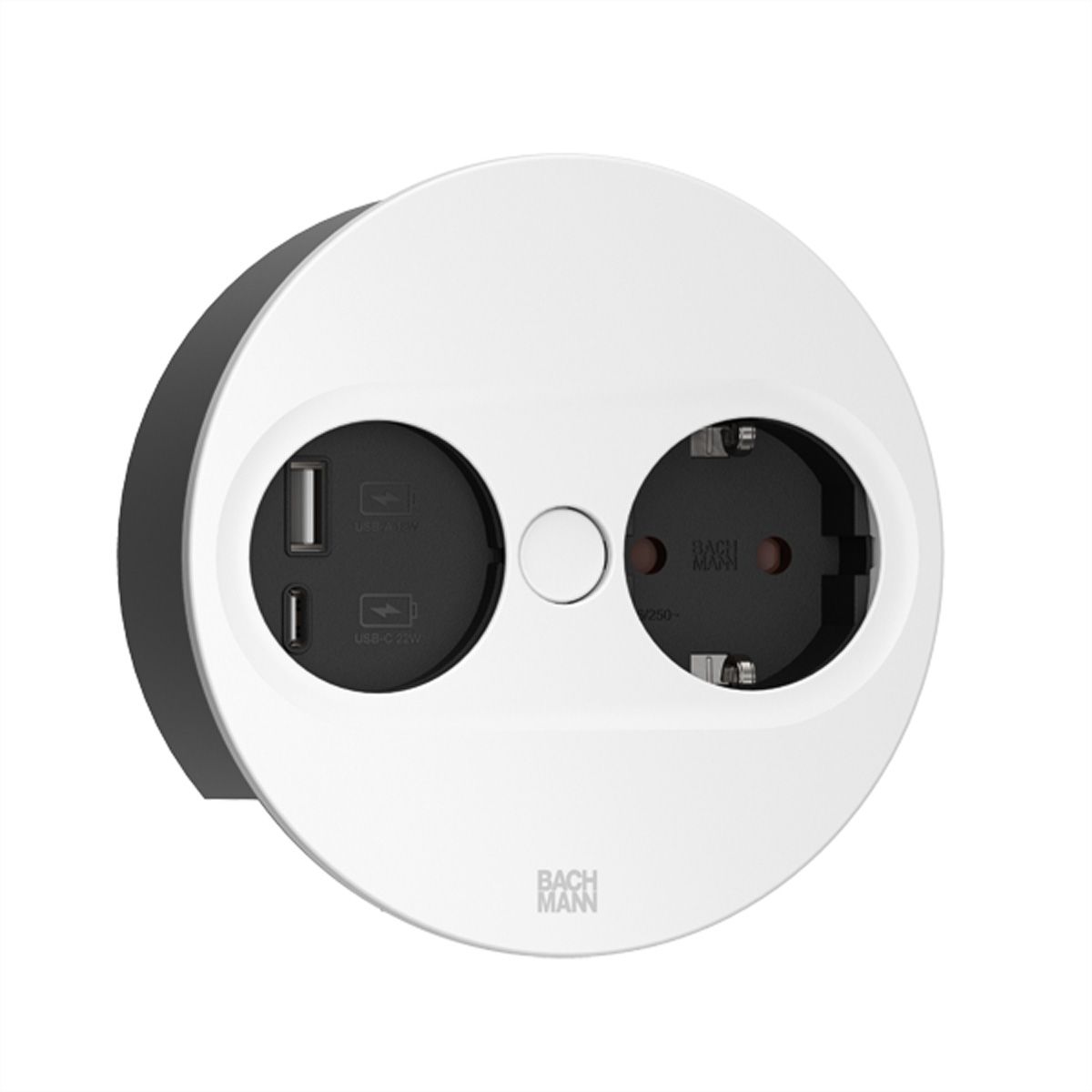 BACHMANN TWIST2 1xCEE7/3 1xUSB A/C 22W Rund weiss, 0,2m Mit ISV-Stecker