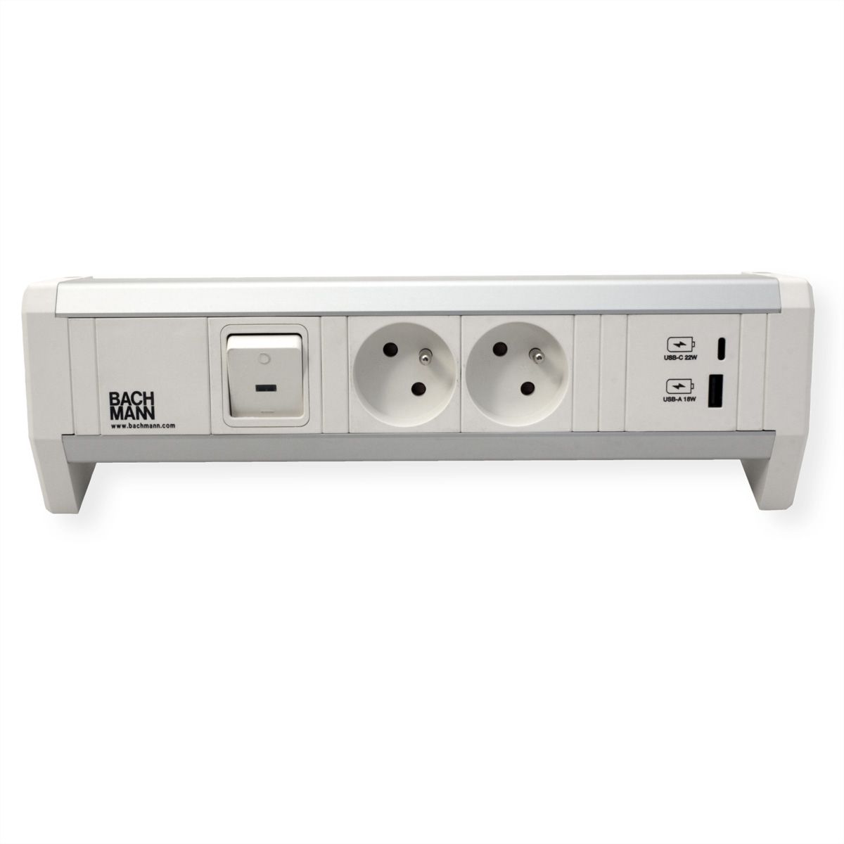 BACHMANN DESK 2xUTE 1xUSB A/C 22W 1xSwitch GST18 RAL9010