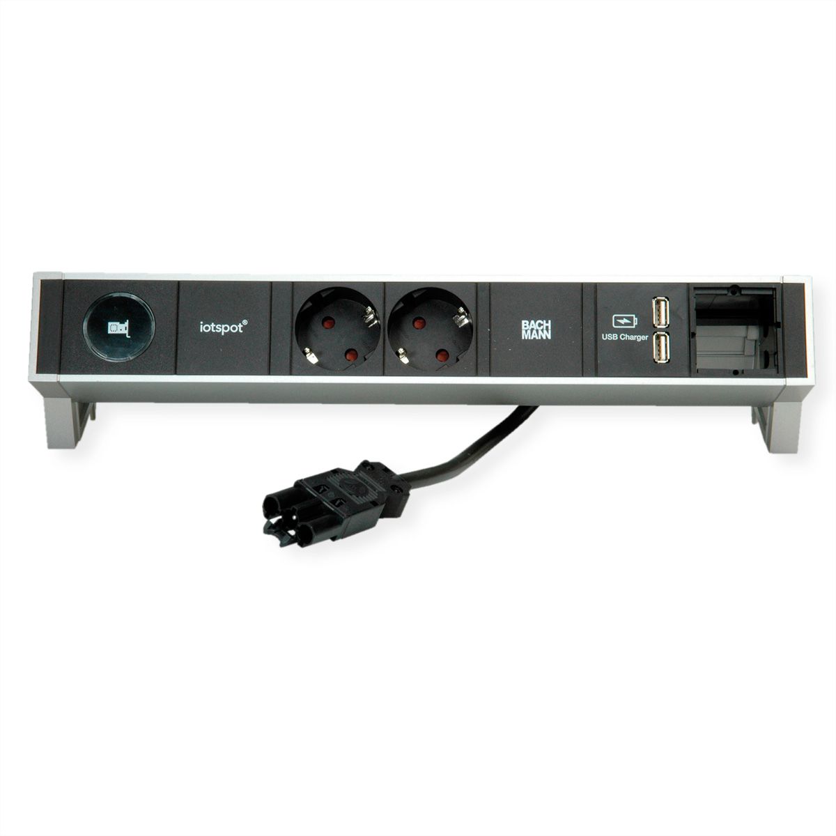 BACHMANN DESK2 1xIOTspot 2xprotective contact, USB Charger 1xABD 0.2m GST18, inox