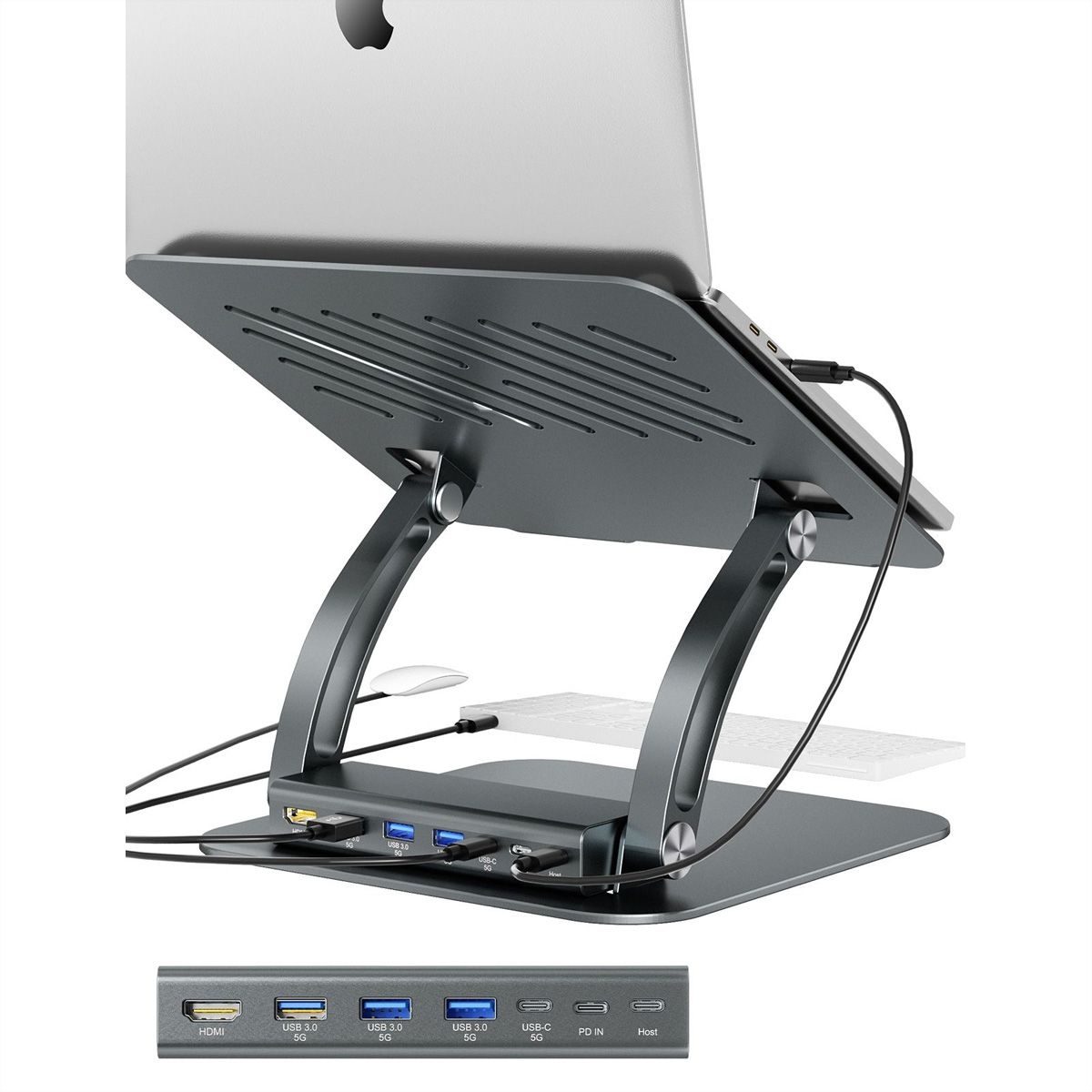 EXSYS EX-1224HM Laptop-Stand with removable 7-in-1 USB-C docking station, for Laptop, Notebook, MacBook & Tablet