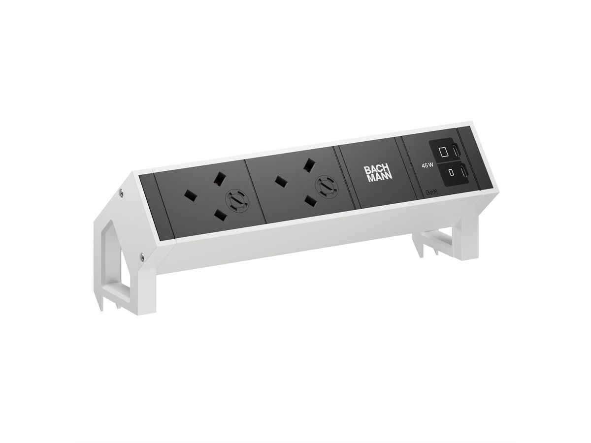 BACHMANN DESK2 2xUK 1xUSB C/C 45W, L=0.2m RAL9010