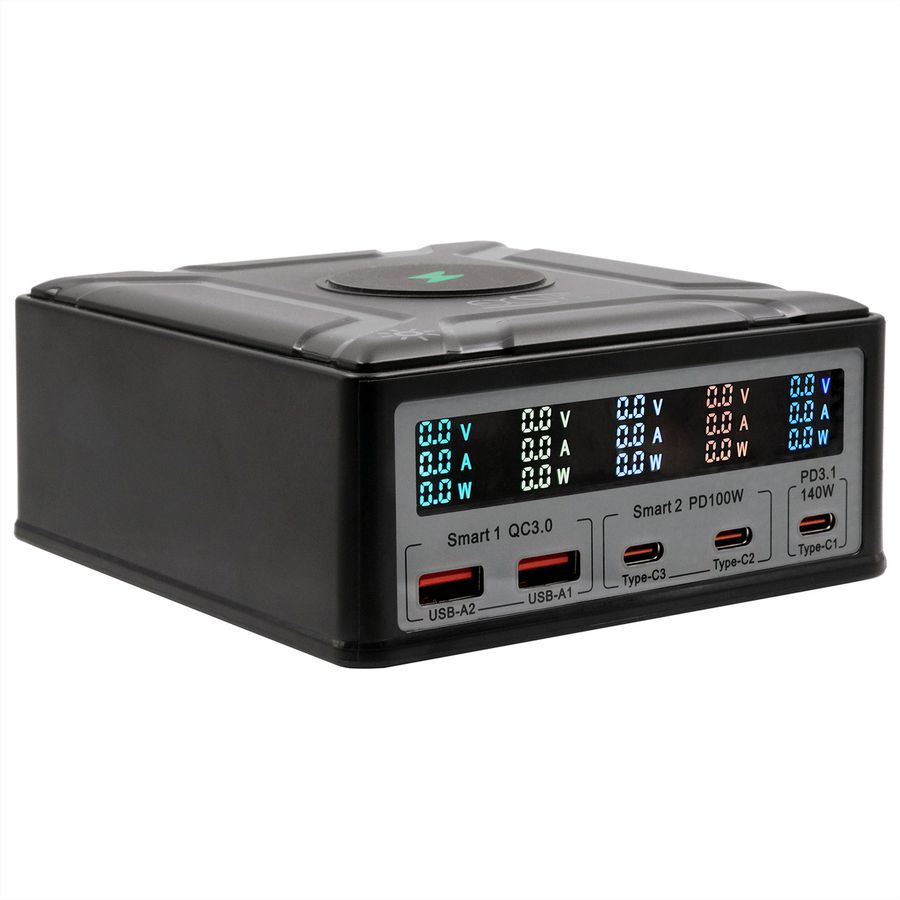 EXSYS EX-1107 Multiport High Power Charger mit QI 15W und USB-C PD mit max. 260W