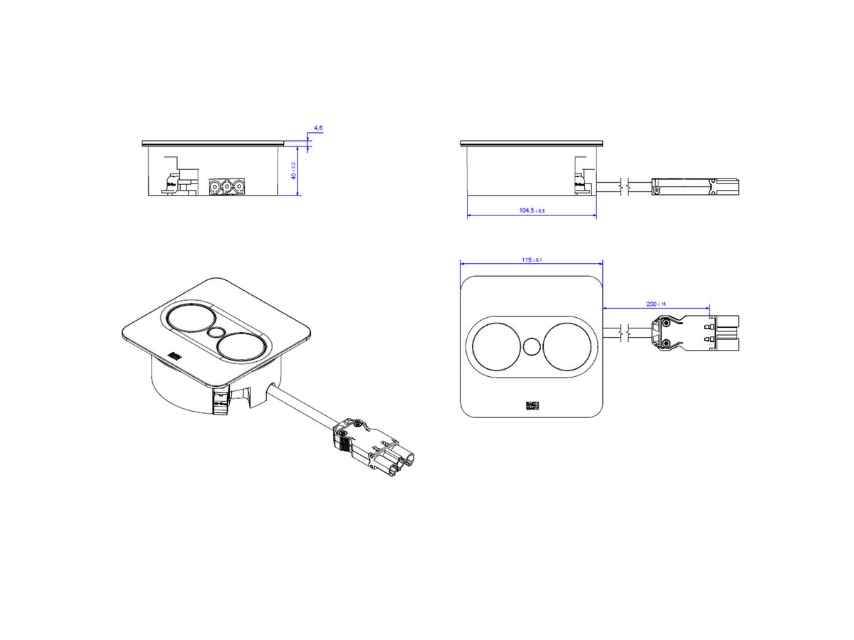 BACHMANN TWIST 2 1xUTE 1xUSB A/C 22W 0.2m GST18 silver square