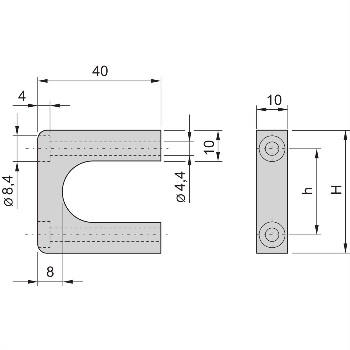 SCHROFF MultipacPRO Voorste handgreep, uit één stuk, breedte 10 mm, 1 U