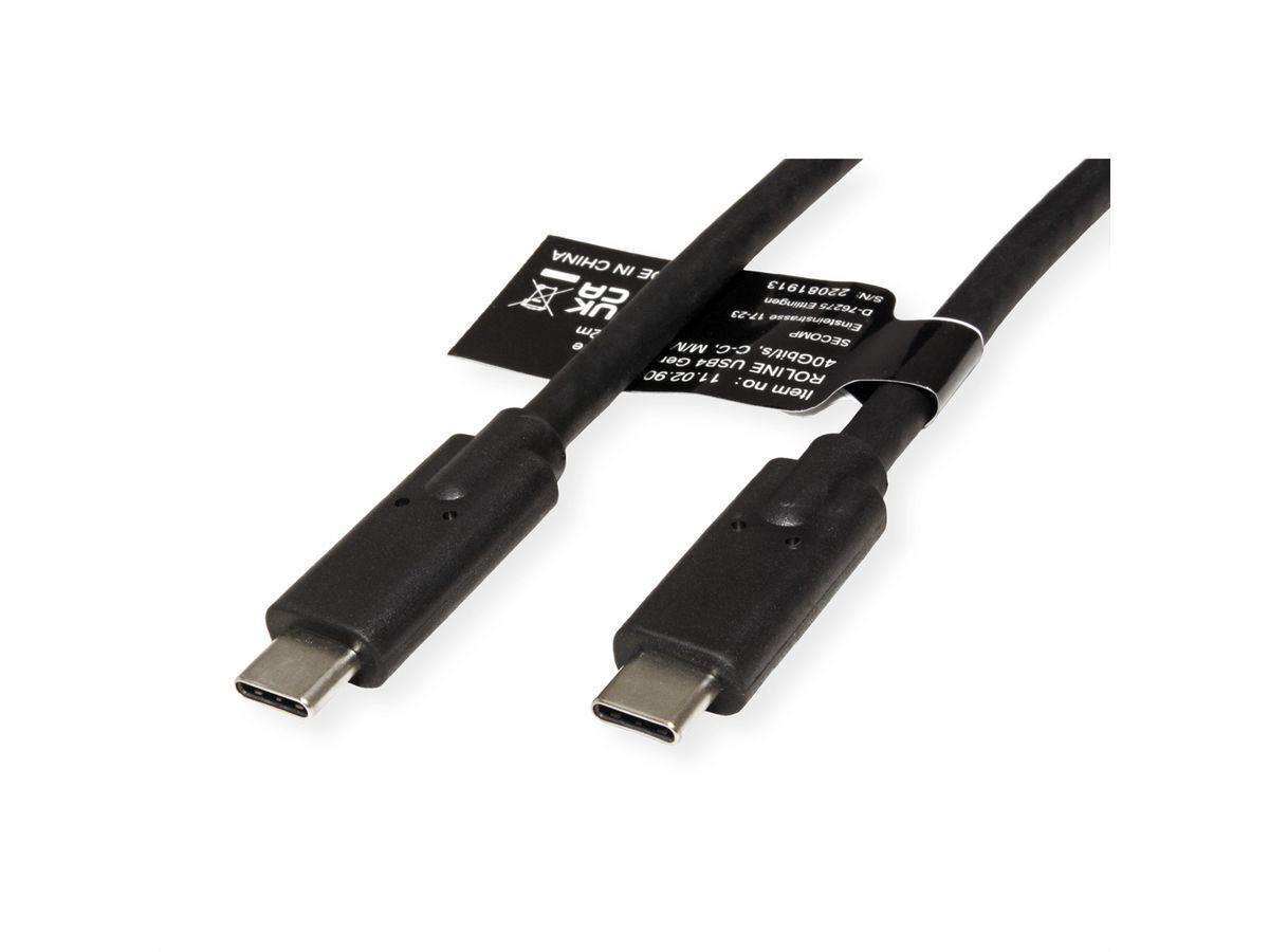 ROLINE USB4 Gen3x2 Kabel, C-C, M/M, 40Gbit/s, 100W , zwart, 0,5 m