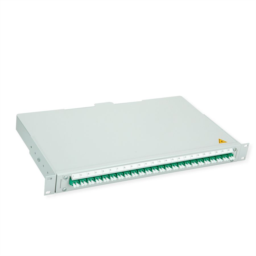 TELEGÄRTNER BASIS V LWL-Panel mit Kupplungen & Pigtails, 24x LC Duplex, grün, OS2 APC