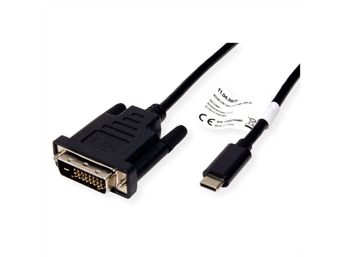 ROLINE USB Type C - DVI Cable, M/M, 2 m