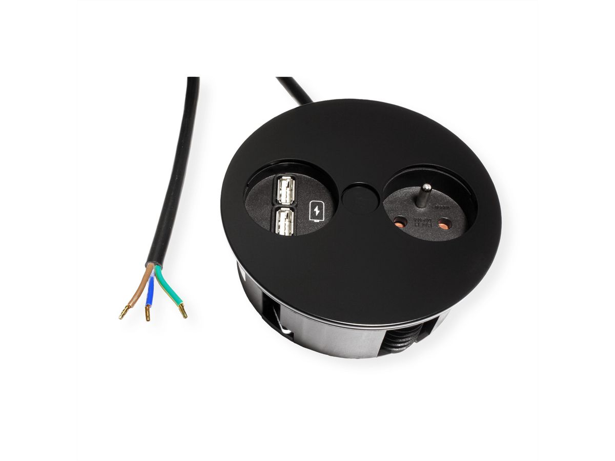 BACHMANN TWIST 1xUTE 1xUSB Charger, AEH RAL9005 30GE, schwarz, 2 m