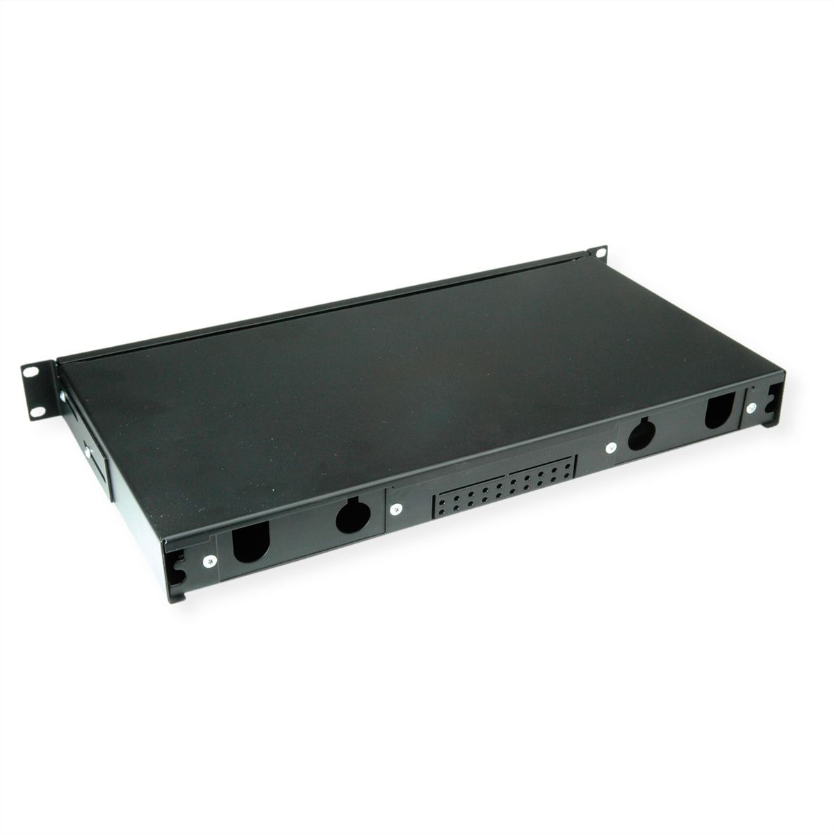 VALUE 19" glasvezel patchbox, leeg 1 HE, uittrekbaar, geschikt voor 24x SC-DX of 24x LC 4-voudig