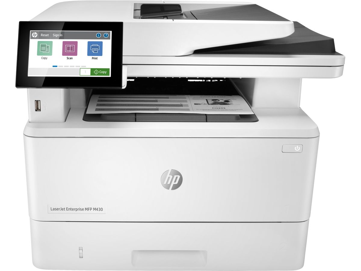 HP LaserJet Enterprise MFP M430f, Zwart-wit, Printer voor Bedrijf, Printen, kopiëren, scannen, faxen, Automatische documentinvoer voor 50 vellen, Dubbelzijdig printen; Dubbelzijdig scannen; Printen via USB-poort aan de voorzijde; Compact formaat; Energiez
