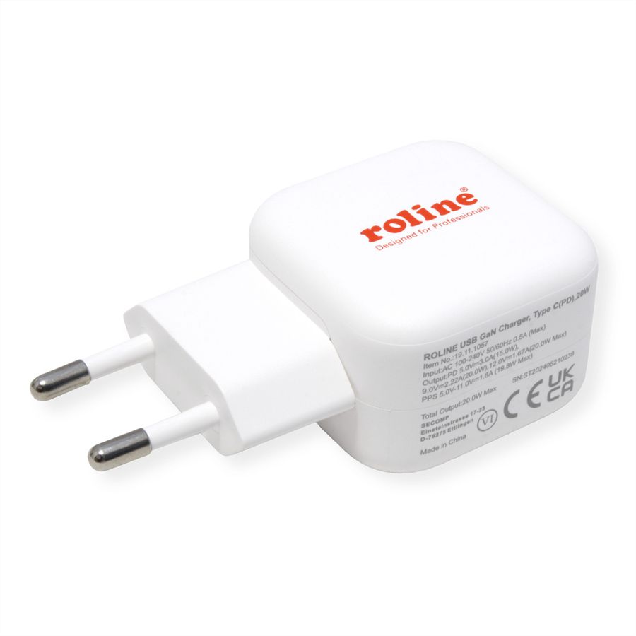 ROLINE USB oplader met eurostekker, 1 poort, QC3.0, GaN, 20W