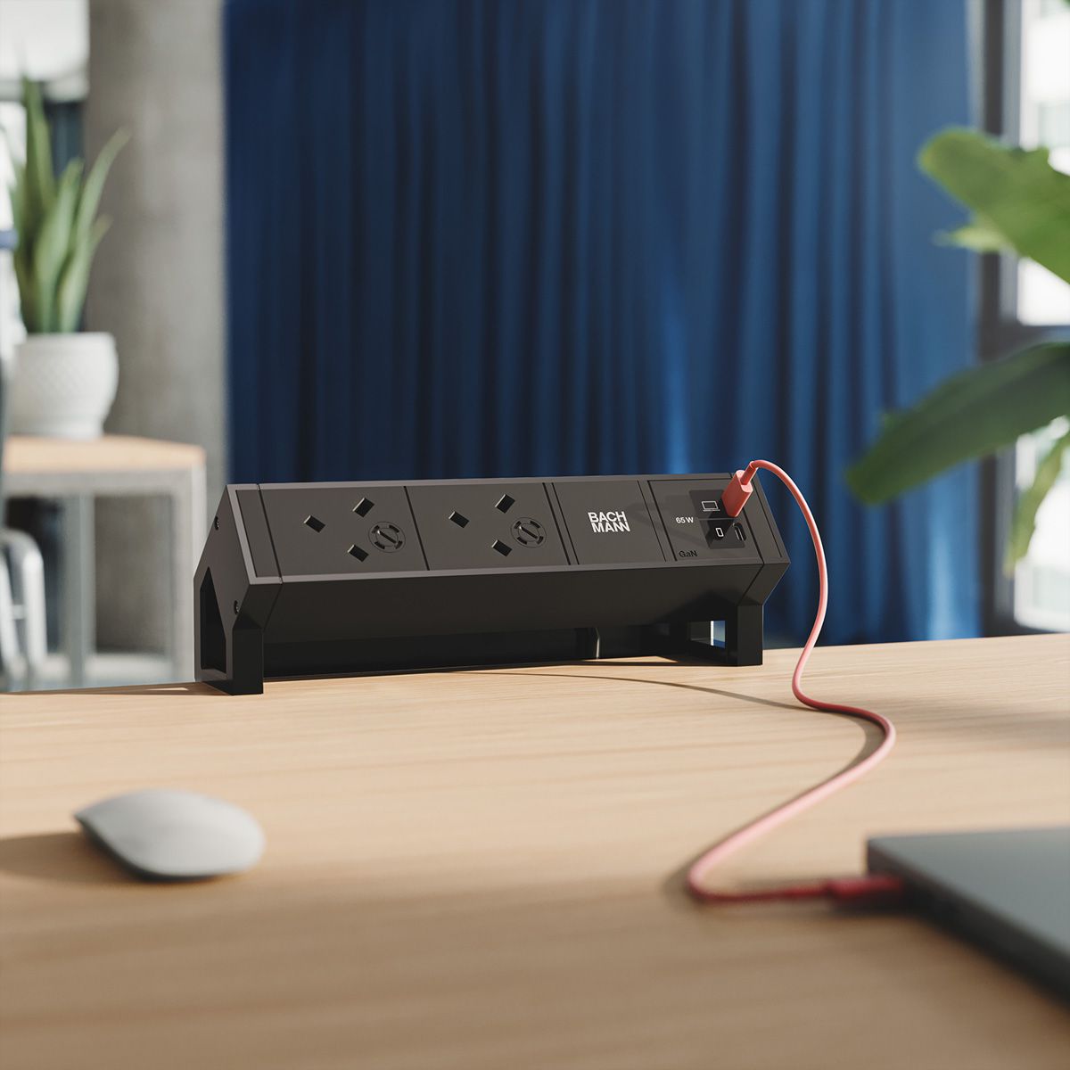 BACHMANN DESK2 2xUK 1xUSB C/C 65W, L=0,2m RAL9005