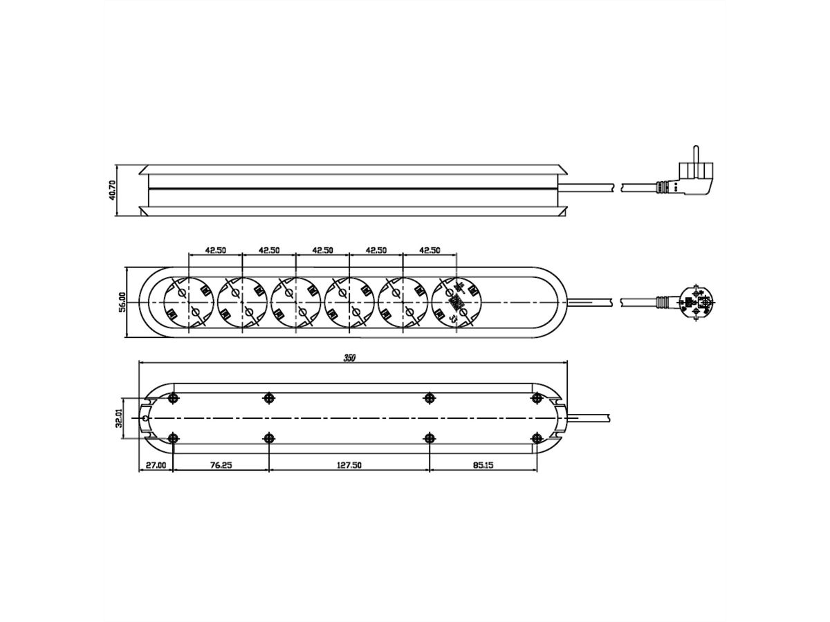 BACHMANN SMART stekkerdoos 6x geaard contact, wit, 1,5 m