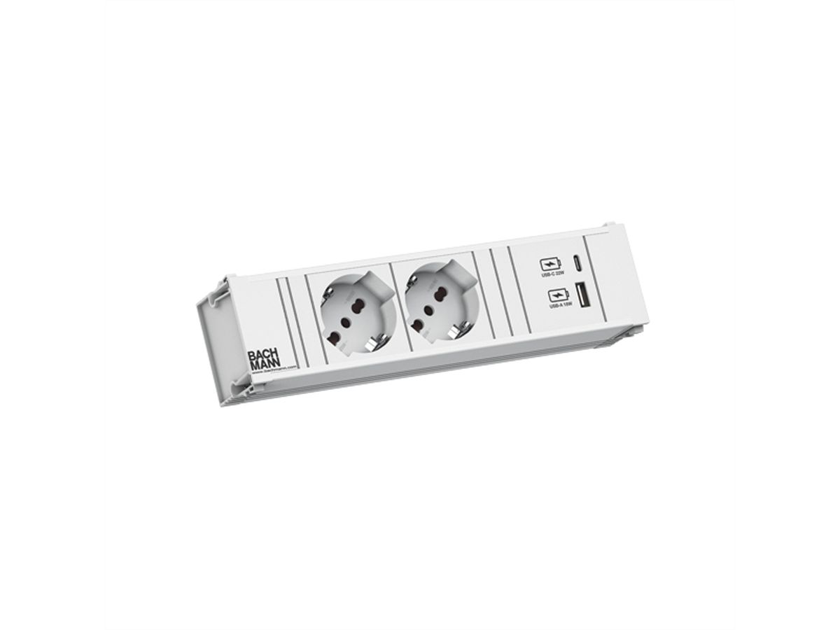 BACHMANN CONI 2xP40 1xUSB A/C 22W 0,2m GST18 RAL9010