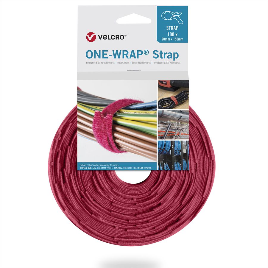 VELCRO® One Wrap® Bindband 20 mm x 230 mm, 100 stuks, rood