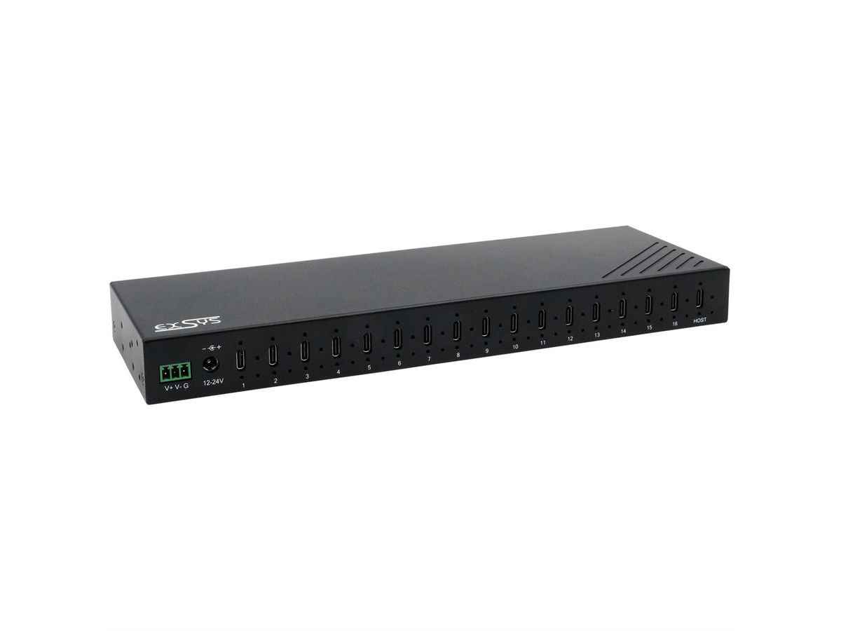 EX-12276HMS 16-Port USB 3.2 Gen 2 Metall HUB, mit 16x C-Anschlüsse