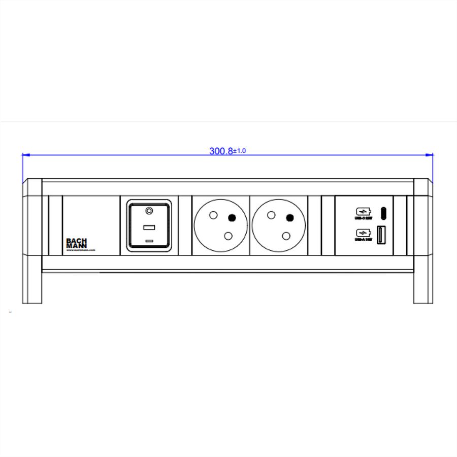 BACHMANN DESK 2xUTE 1xUSB A/C 22W 1xSwitch GST18 RAL9010