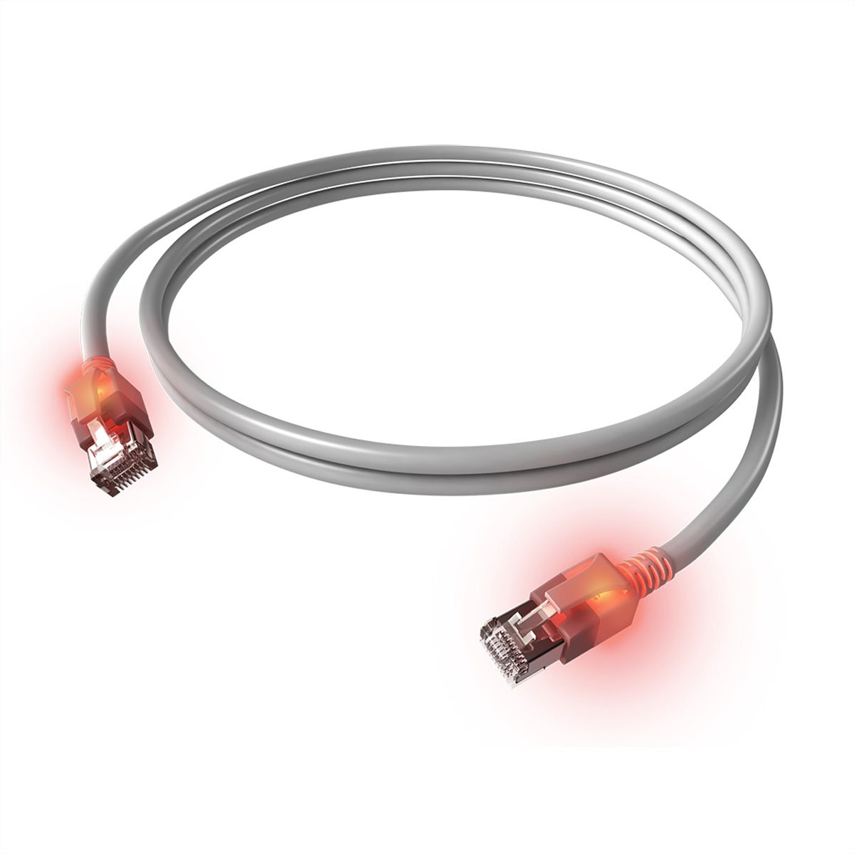 EasyLan S/FTP DualBoot LED Patch Cable Cat.6A, RJ45 / RJ45, LSOH, grey, 0.5 m