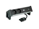 BACHMANN DESK2 ALU ZWART 2xUTE 1xUSBC 30W 0,2m GST18