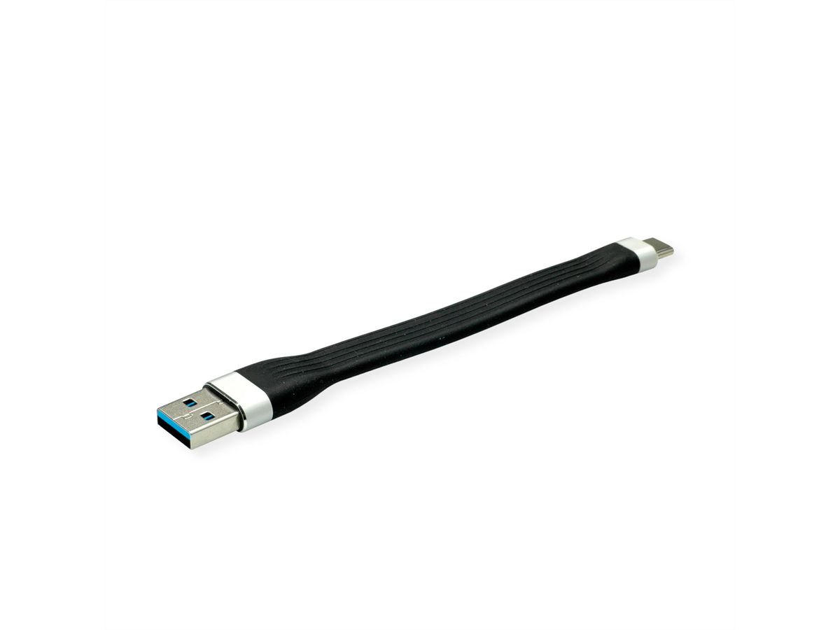 ROLINE USB 3.2 Gen 1 Siliconen kabel, A-C, M/M, zwart, 11 cm