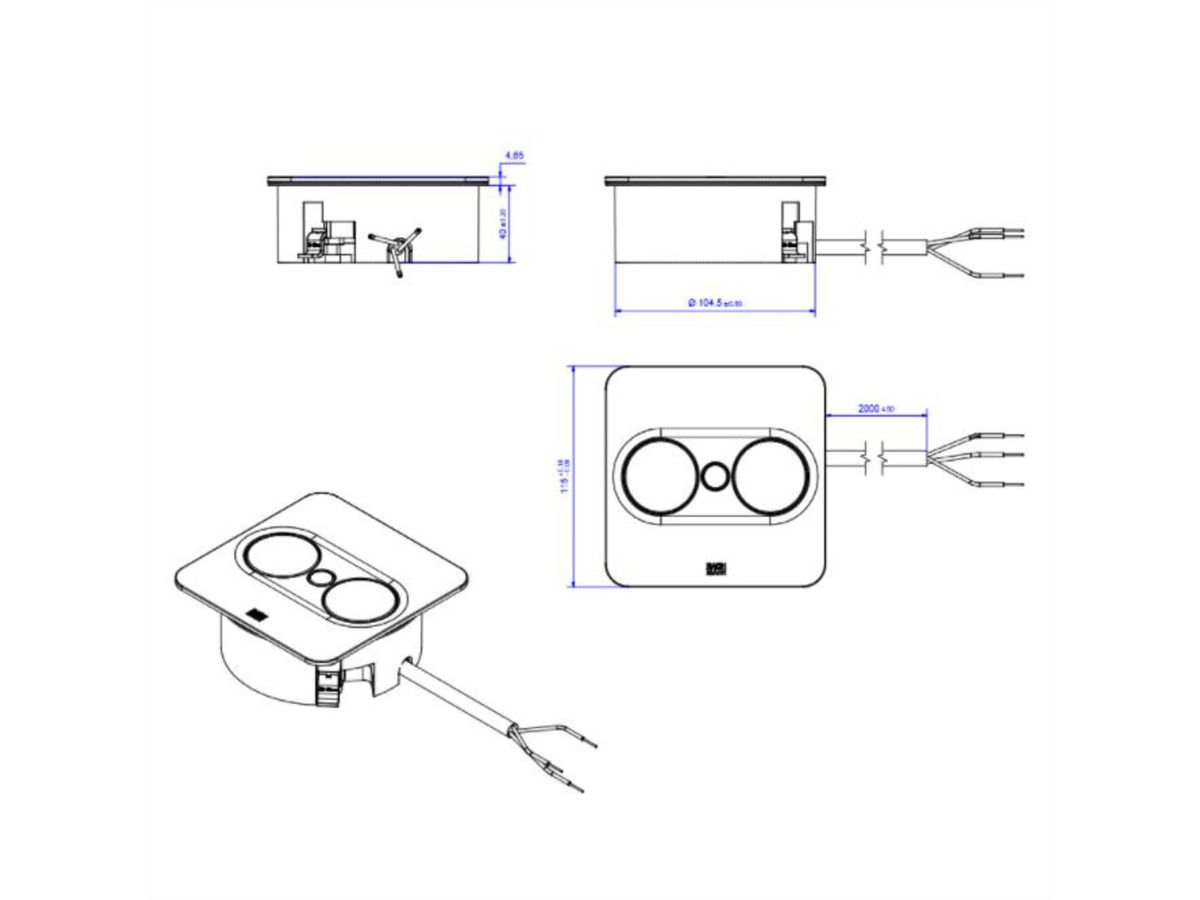 BACHMANN TWIST 2 1xUTE 1xUSB A/C 22W 2.0m AEH stainless steel look angular