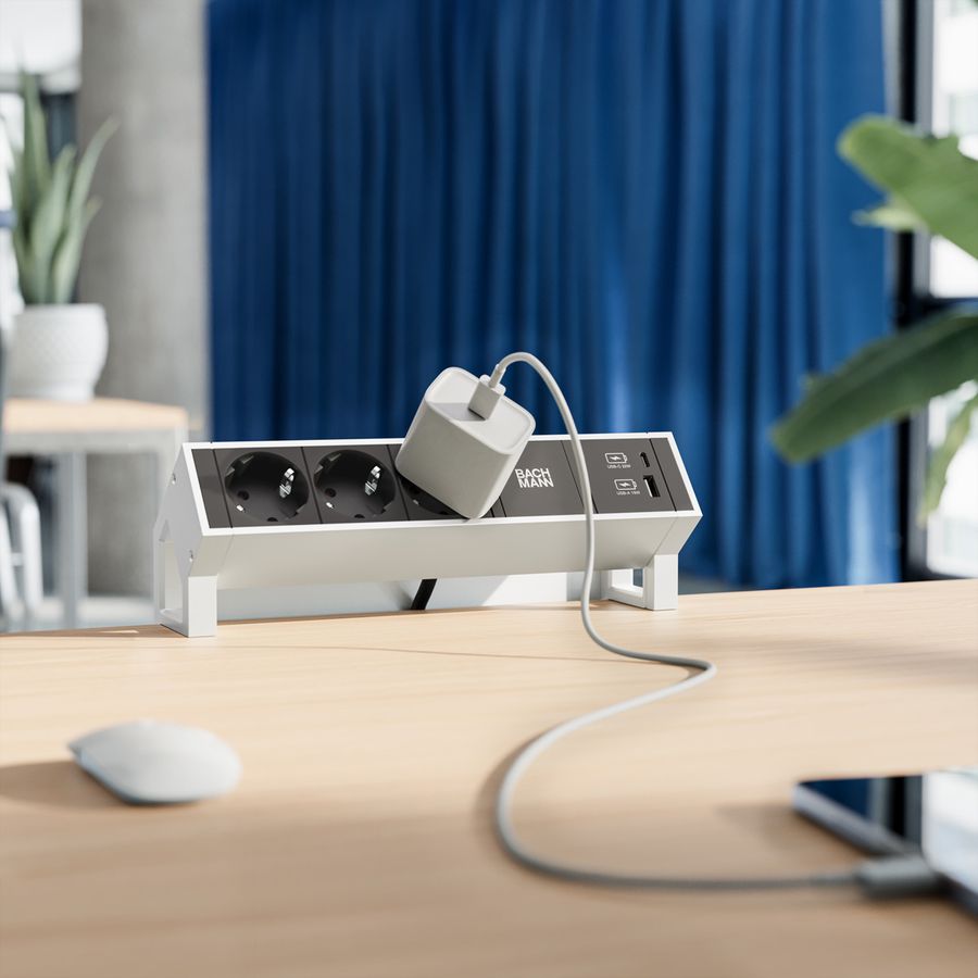 BACHMANN DESK2 3x geaard stopcontact GST18 Inox
