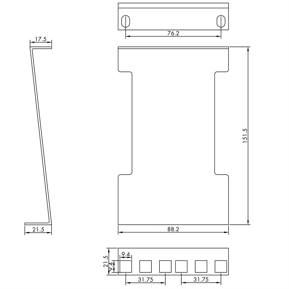 VALUE 19" Rack Depth Extender, 2 pcs, 2U, metal, 151.5mm