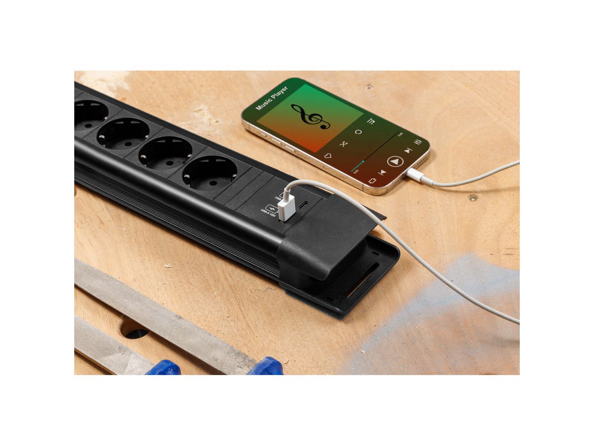 BACHMANN CONNECTUS 6x CEE7/3, 1x Schalter, 1x USB A/C 22W, 2,0m CEE7/7, Grau
