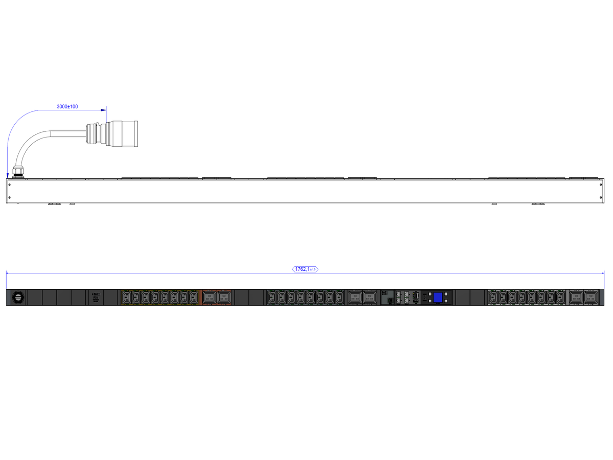 BACHMANN BN3500 24xC13 6xC19 3xRCM, Meting per stopcontact H05VV-F 3G2.5 CEE3x16A LAN