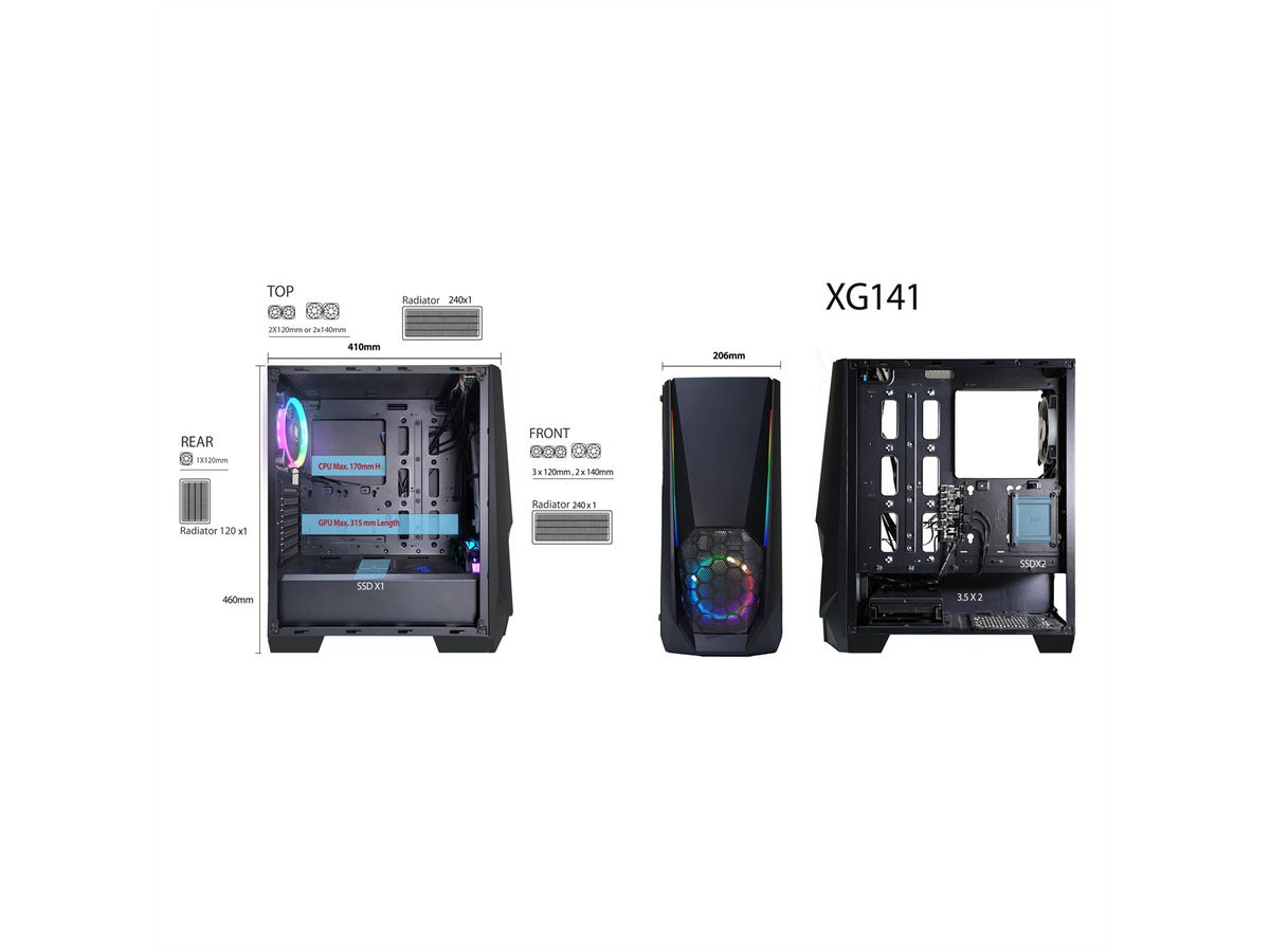 Xilence Xilent Blast X505.ARGB Gaming PC Case, RGB ATX Midi Tower, black