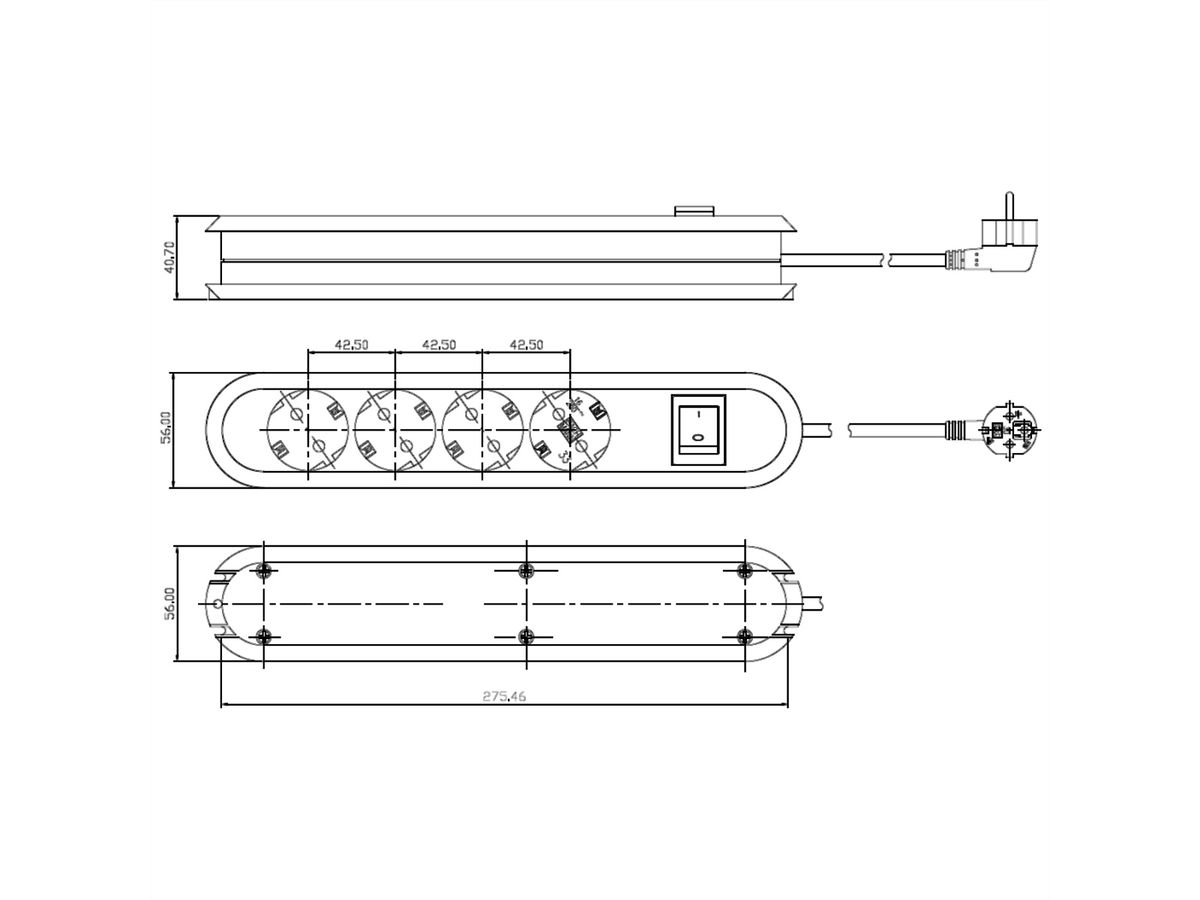 BACHMANN SMART stekkerdoos 4x geaard contact, met schakelaar, zwart, 1,5 m