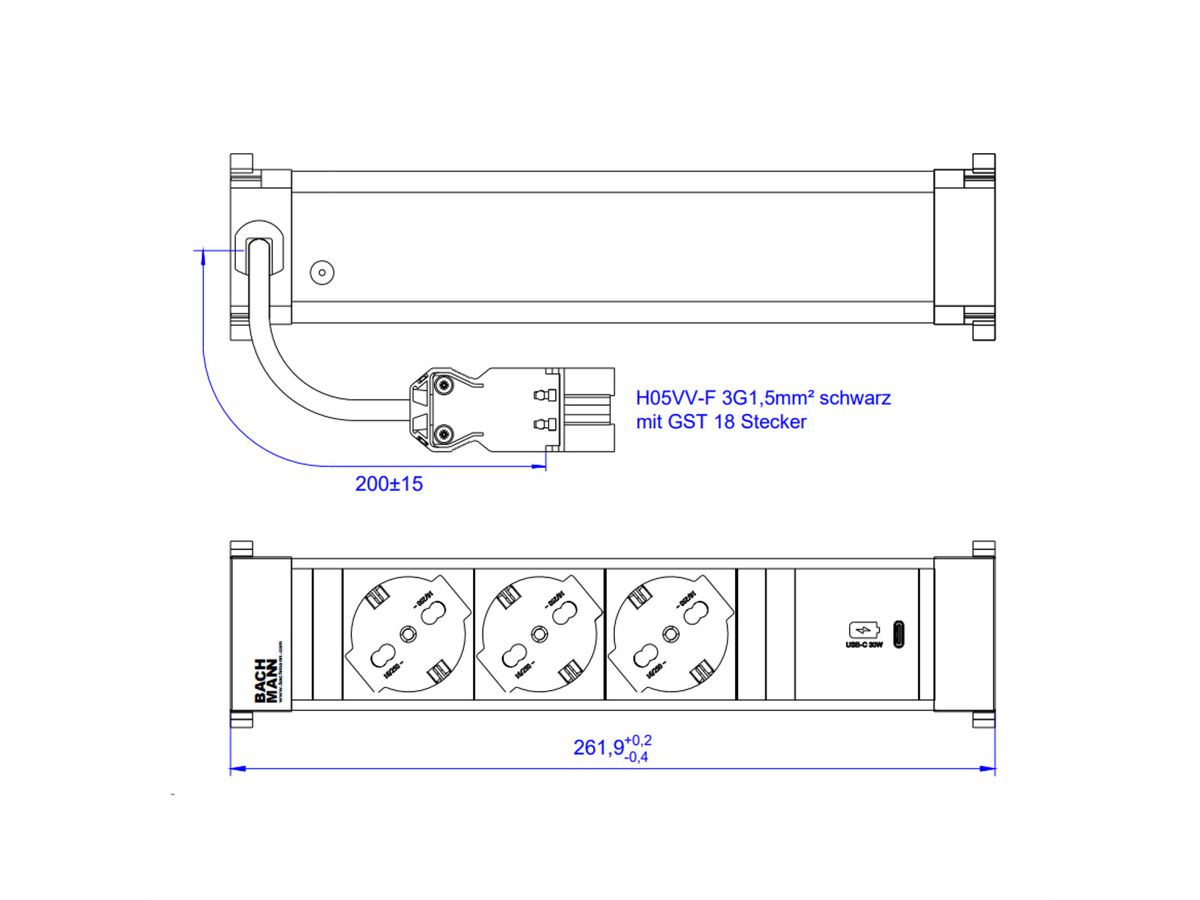 BACHMANN POWER FRAME M 3xP40, 1xUSB C 30W 0.2m GST18 Italia