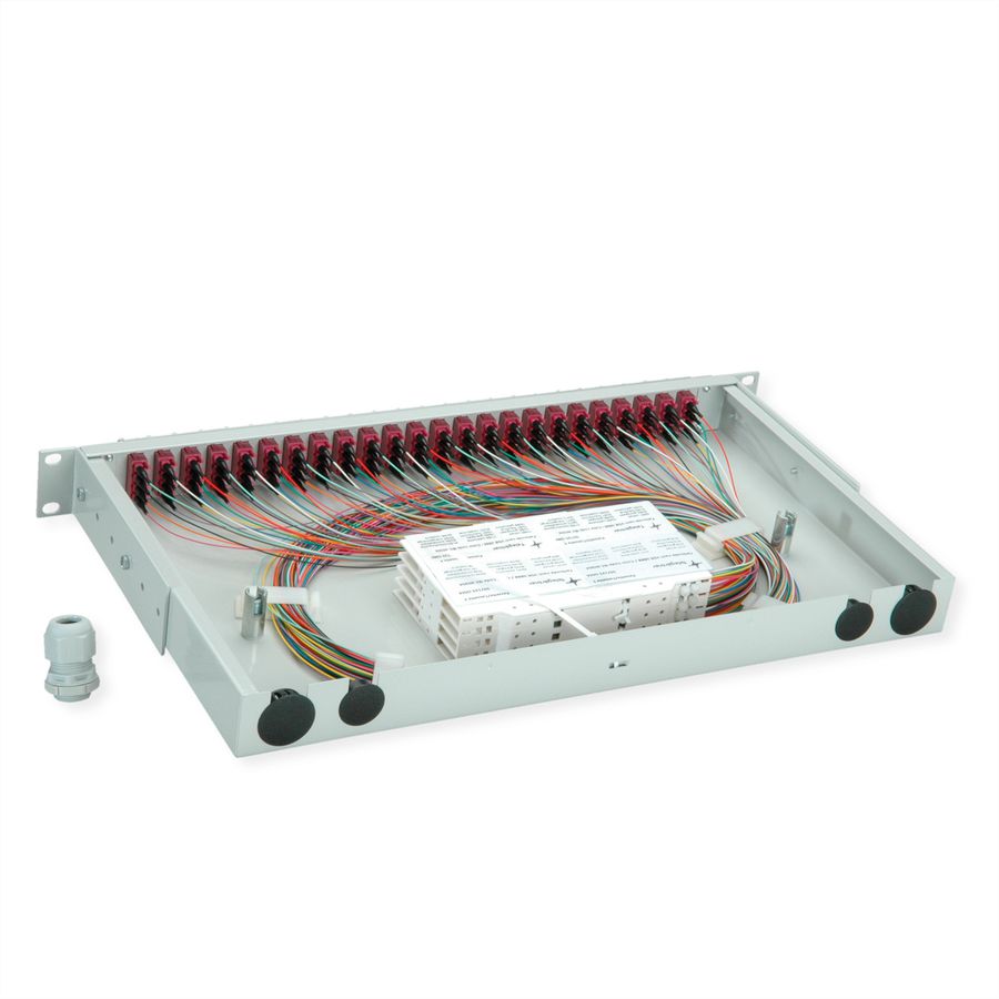 TELEGÄRTNER BASIS V LWL-Panel mit Kupplungen & Pigtails, 24x LC Quad, violett, OM4